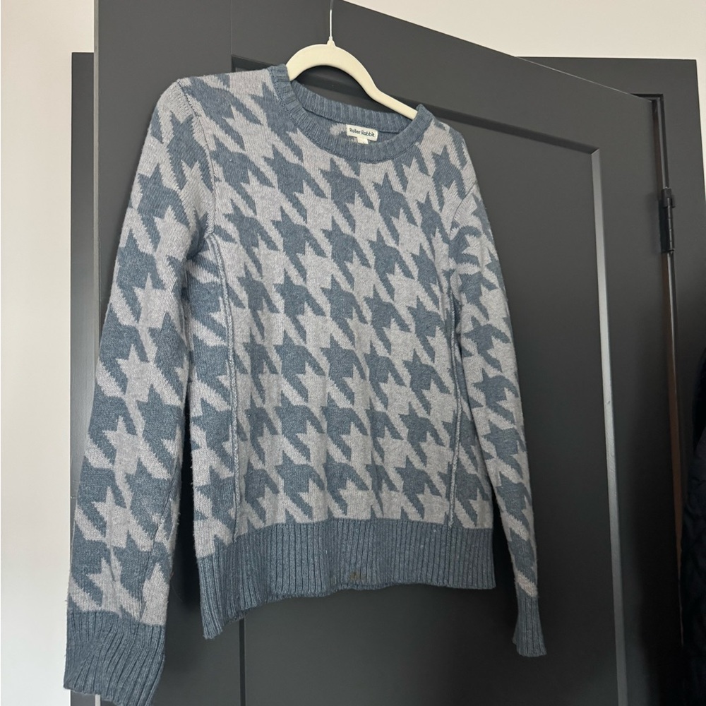 Roller Rabbit Blue and White Houndstooth Crewneck Sweater